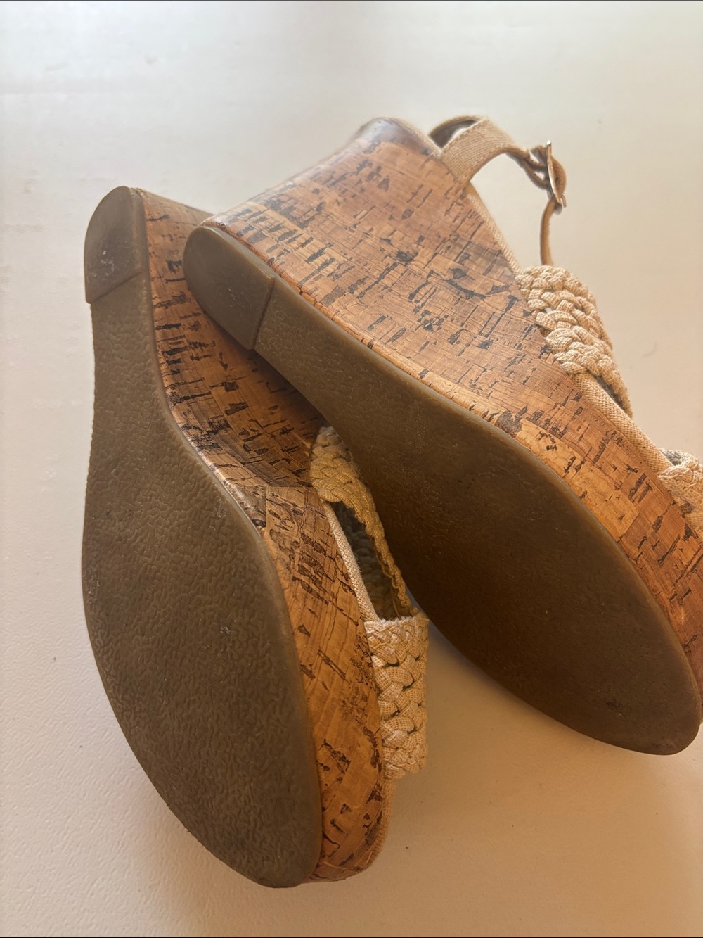 SO Taffy Natural Woven Cork Wedge Sandals Size 8 - Picture 5 of 6